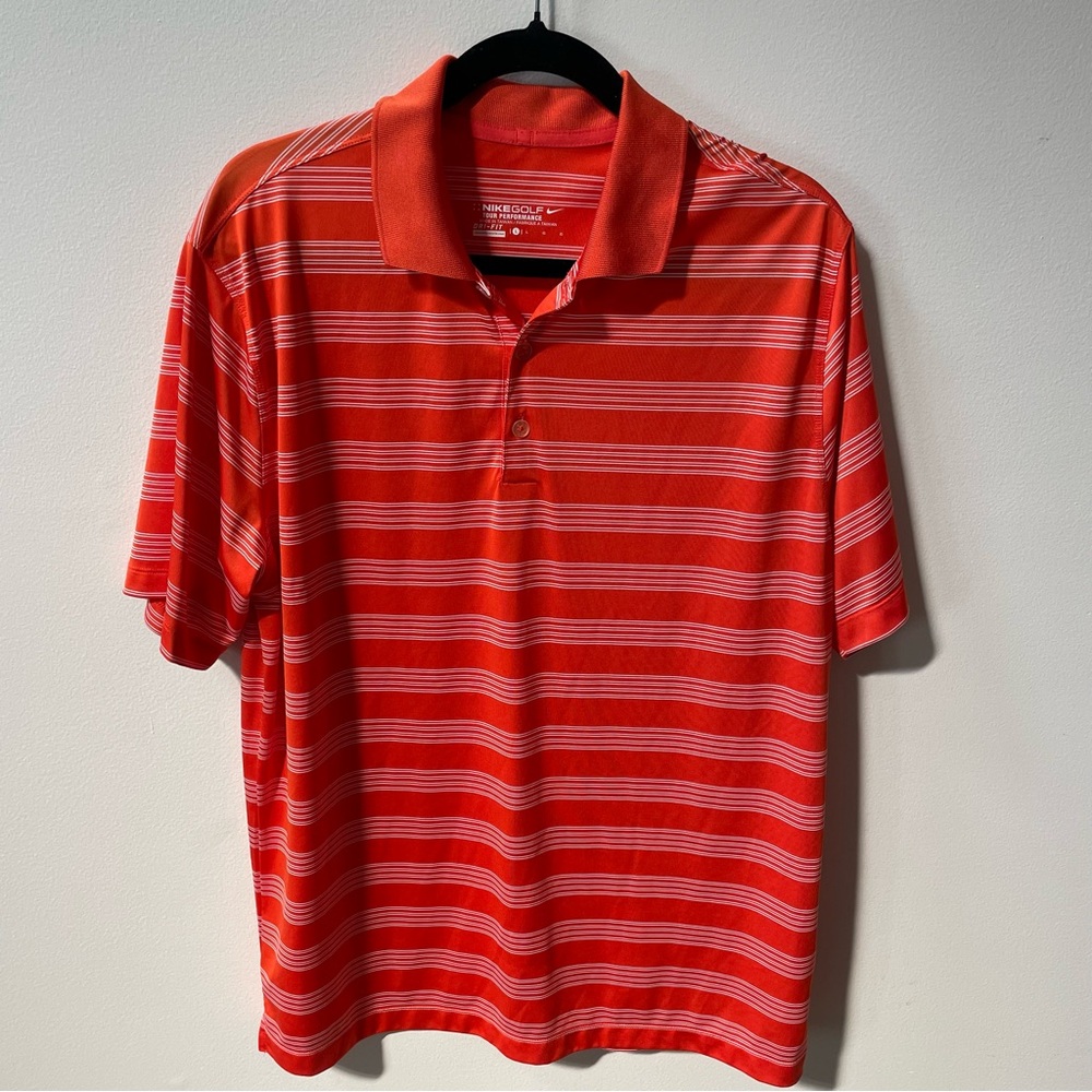Nike Golf Tour Performance Short Sleeves Orange Men’s Striped Polo Shirt